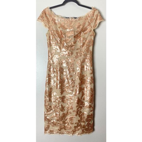 JS COLLECTIONS DRESS 2 FAIRY GOLD SEQUIN FLORAL MINI COCKTAIL FESTIVE SPARKLE - Picture 1 of 16